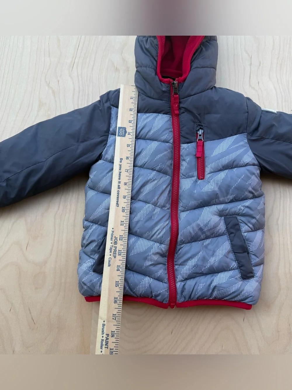 Snozu Toddler Boys Hooded Puffer Jacket Gray Red Fleece Lined Winter Coat 3T
